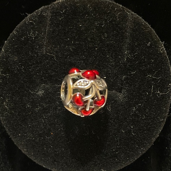 Authentic Retired Sterling Silver Pandora Cherries Charm with Red Enamel 🍒 - Picture 3 of 4
